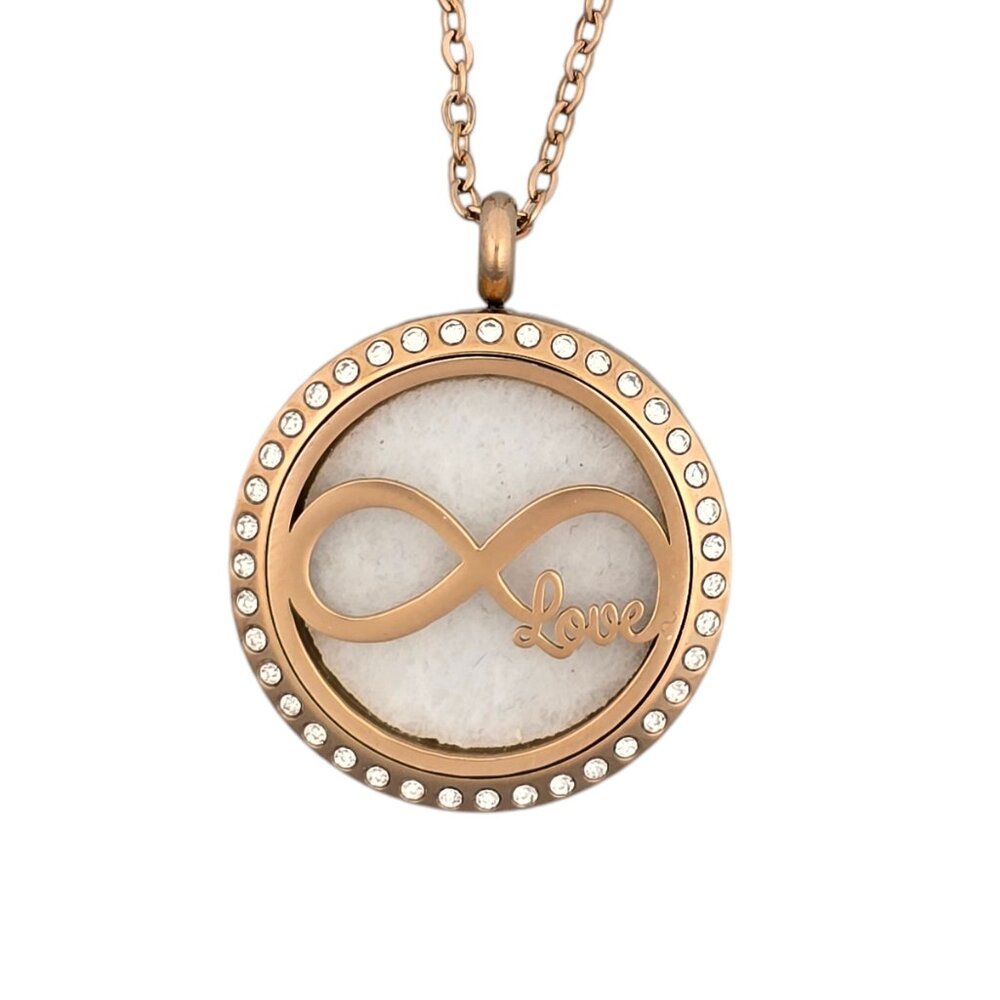 Infinity Love w. Crystals Stainless Steel Essential Oil Hypoallergenic Necklace - Picture 3 of 9
